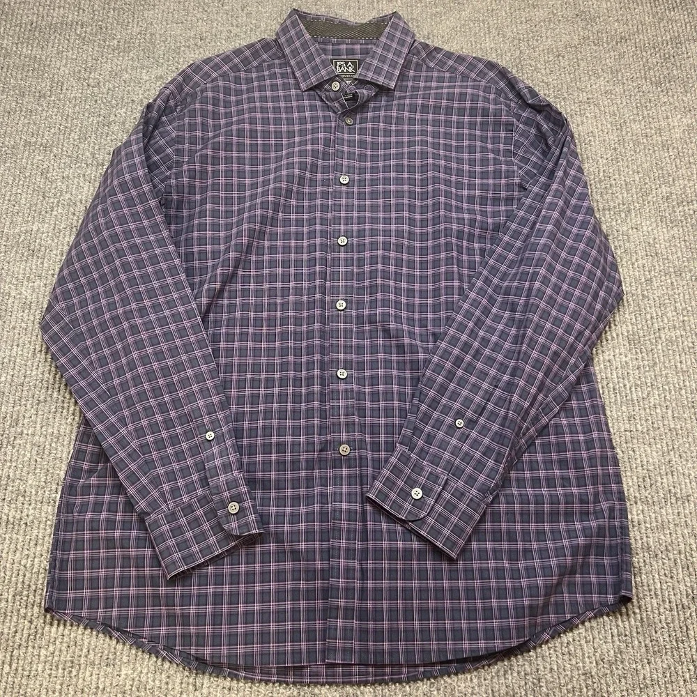Jos A Bank Traveler Men Large Plaid Button Down‎ Shirt Travel Tech Tailored Fit - Picture 2 of 7